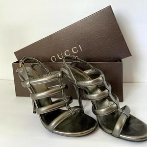 Great Condition Femme Fatale Metallic Strappy Gucci Heels in Box size 5